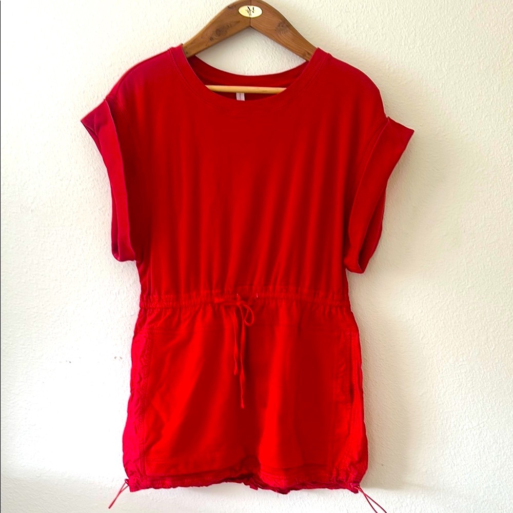 Anthropologie daily practice Red Short Sleeve Drawstring Dress